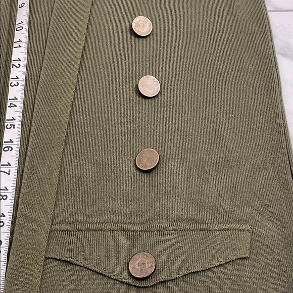 Olive Green Long Sleeveless Waterfall Open Knit Vest Sz M - Picture 14 of 14